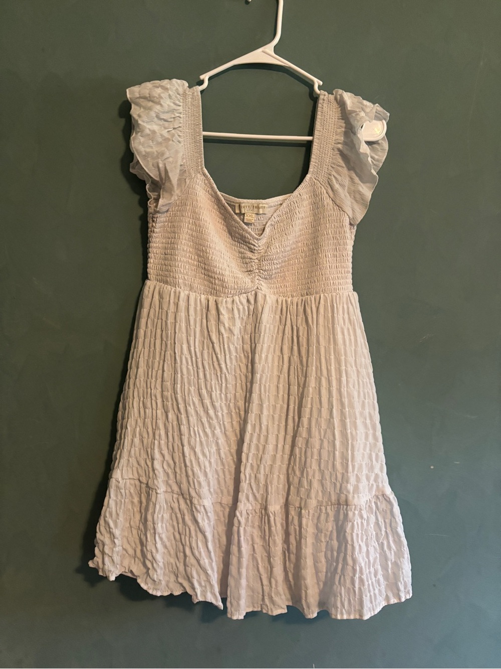 Ruffled Sleeve Smocked Mini Dress in Off-White